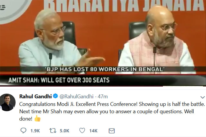 Modi’s 1st press conference, Amit Shah Takes Questions, Rahul Trolls