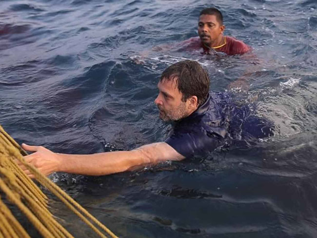 Rahul Gandhi Interacts With Fishermen In Kerala Enjoys Swimming In Seawater
