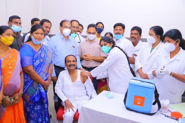 2nd phase of vaccine drive started in Telangana Health Minister takes 1st dose