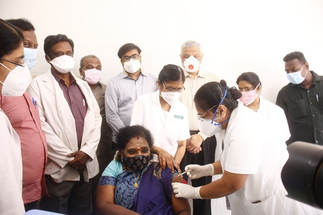 Governor Tamilisai Soundararajan administered with first dose of Covid-19 vaccine