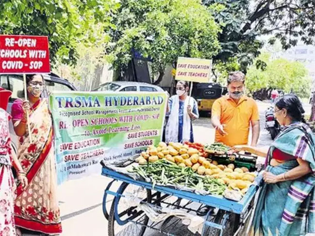 To highlight their plight, a private school owner sells vegetables!