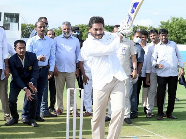 Jagan Mohan Reddy becomes batsman at Raja Reddy Stadium